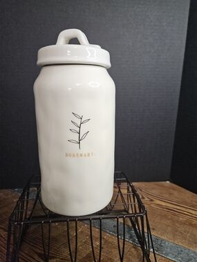 Rae Dunn Ceramic Rosemary Herb Canister - White
